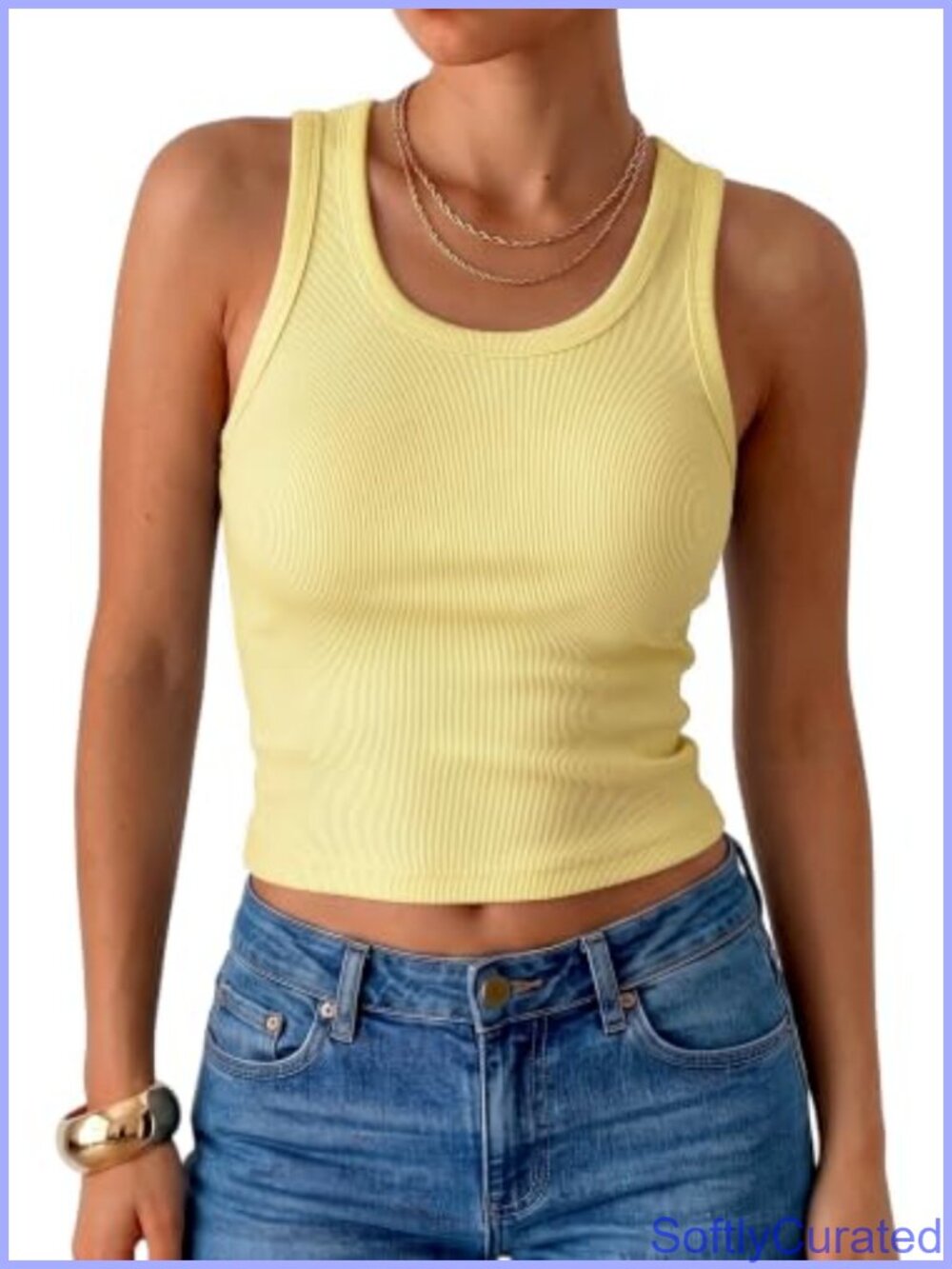 Ribbed Scoop Neck Fitted Crop Tank Top Sleeveless Casual Essential
